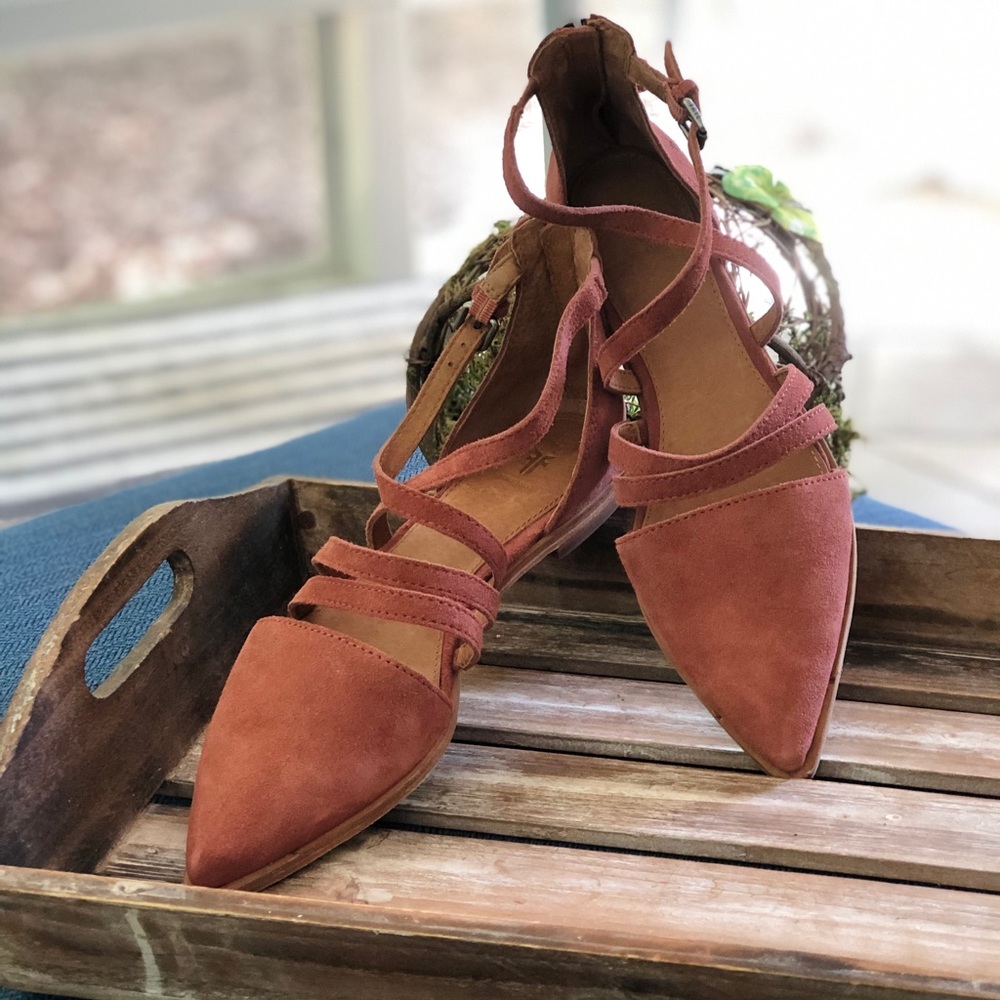 Frye Kenzie Moto Strappy Pointed Suede Flats NEW